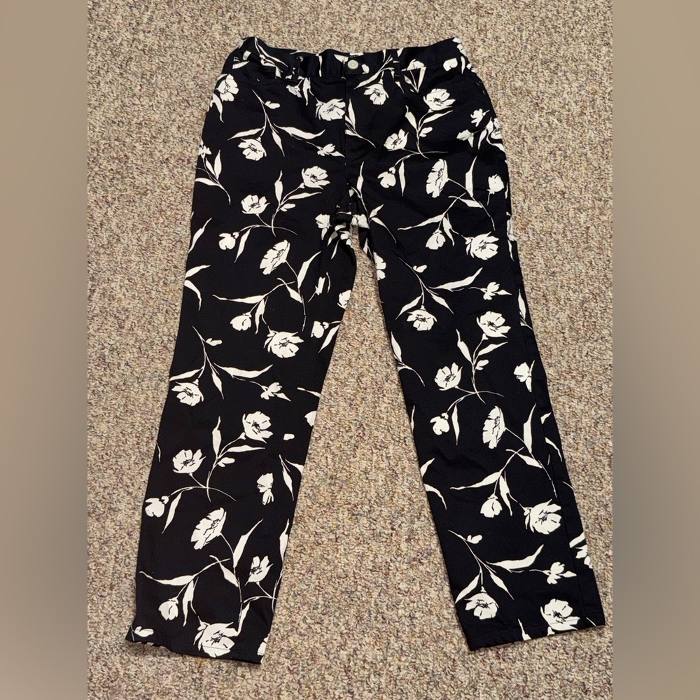 Women's size 12 Chaps Black and White‎ Floral Pants summer outfit work casual